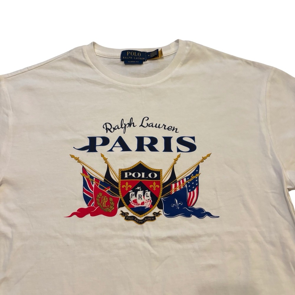 Polo Ralph Lauren Mens Paris Flag Crest Graphic T-Shirt White Classic Fit M - Picture 2 of 9
